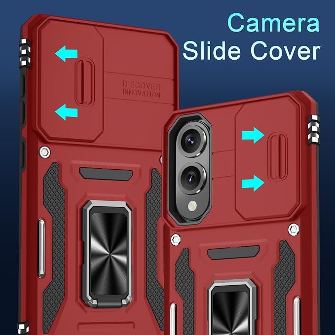 DEERLAMN Case for Samsung Galaxy S25 Edge with Slide Camera Cover+Screen Protector (1 Pack), Rotated Ring Kickstand Military Grade Shockproof Protective Cover-Red