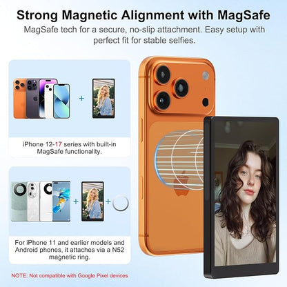 5" Selfie Monitor Screen iPhone 17,1080P Wireless Screen Mirroring Back Camera Monitor iPhone, Magnetic Selfie Screen with Headphone Jack, 2600mAh,100ft Remote for Vlog, Snaplylens for iPhone, Android