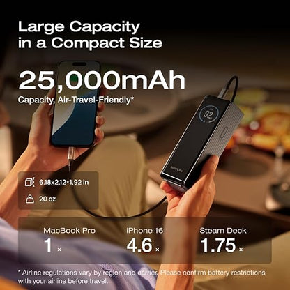 EF ECOFLOW Laptop Power Bank, 25,000mAh 170W Portable Charger with Dual 140W USB-C Ports, Smart Display, Flight-Approved for Travel, Fast Charging for iPhone 17/16 Series, MacBook, Samsung and More