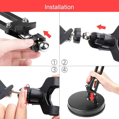 Chromlives Overhead Phone Mount - Articulating Arm Stand with Base, 360 Adjustable Phone & Tablet Holder