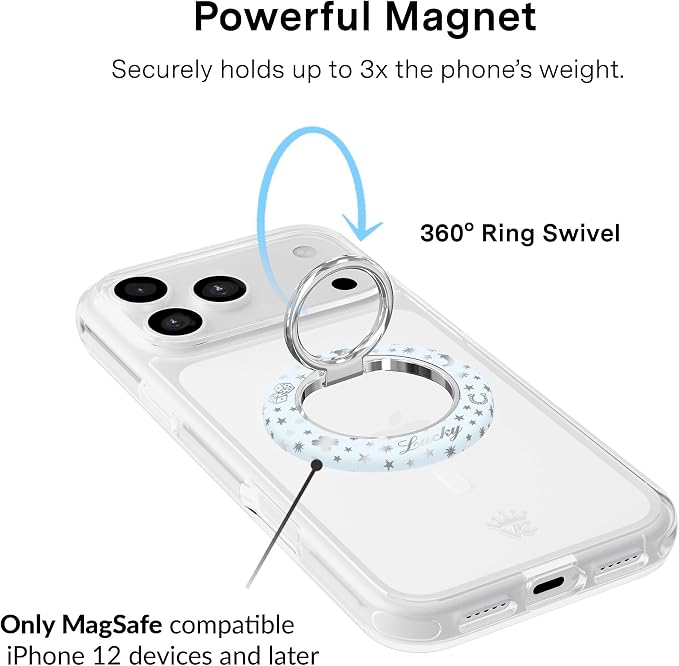 VELVET CAVIAR Compatible with MagSafe Phone Grip 2.0 | Cute Magnetic Ring Holder | Finger Loop Kickstand | Pop On Accessory for iPhone 17, 16, 15, 14, 13, 12 | Lucky Girl Holo