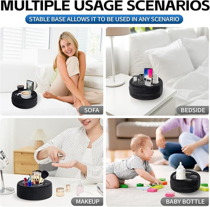 G GOOD GAIN Couch Cup Holder Pillow, Cute Sofa Drink Cup Holder Cozy Buddy | Desk Organizer for Mugs, Snacks, Phone, Makeup | Bed Caddy Tray for Car, Beach, Picnic, Boat, RV, Table (Black)