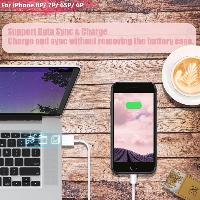 Battery Case for iPhone 8 Plus / 7 Plus / 6S Plus / 6 Plus, 6000mAh Rechargeable Extended Battery Charging/Charger Case, Adds 1.5X Extra Juice, Supports Wired Headphones