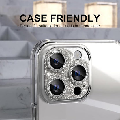 Choiche Compatible for iPhone 16 Pro/iPhone 16 Pro Max Camera Lens Protector, Bling Camera Cover with 9H Tempered Glass Lens Screen Protector Metal Ring Accessories (Glitter-Titanium Natural)