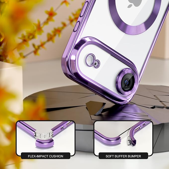 Misea Magnetic for iPhone 17 Air Case Compatible with MagSafe [Never Yellowing] [Military Grade Drop Protection] Full Camera Lens Protector Plating Soft Clear Phone Case for Women, Lavender Purple