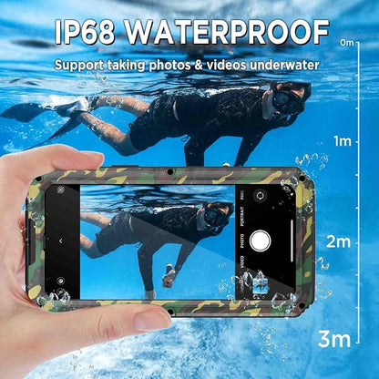 Beasyjoy for iPhone 14 Plus Case, IP68 Waterproof Metal Heavy Duty Defender Case with Built-in Screen Protector, Military Grade Full Body Protective Defender Shockproof Rugged Cover 6.7 Inch, Camo