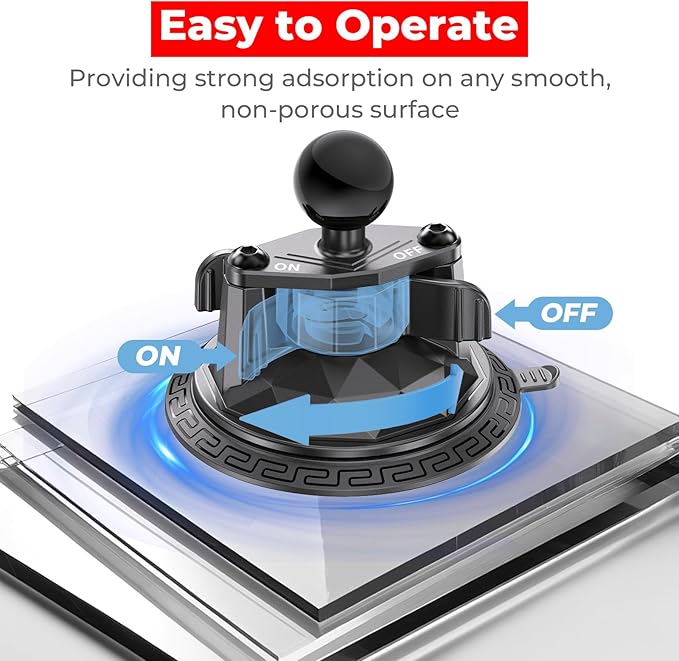 1" Ball Twist-Lock Suction Cup Mount, 3.5" Large Suction Cup Base for Vehicle Windshields, Compatible with RAM Mounts B Size 1" Ball Double Socket Arm, for GoPro Insta360 Camera Phone Holder