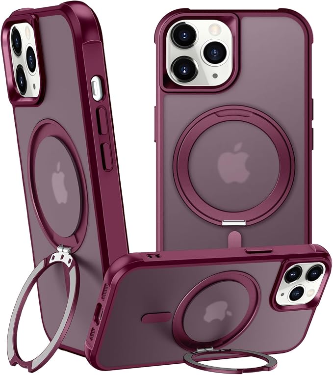 360° Magnetic Swivel Ring for iPhone 12 pro max case, Built-in Metal Stand and Ring Holder, Magsafe Compatible, Military Grade Protection, Shock and Vibration Resistant - Wine Red
