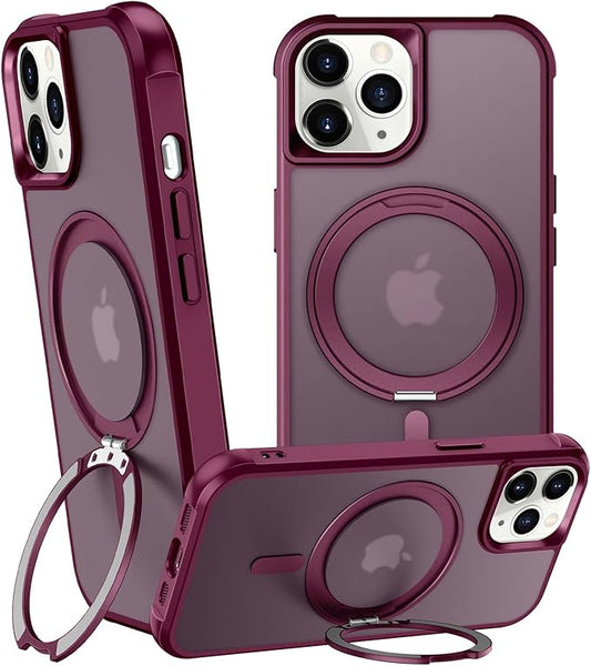 360° Magnetic Swivel Ring for iPhone 11 pro max case, Built-in Metal Stand and Ring Holder, Magsafe Compatible, Military Grade Protection, Shock and Vibration Resistant - Wine Red