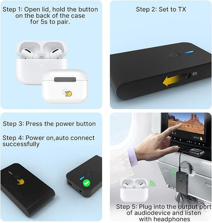 Bluetooth 5.3 Transmitter Receiver for TV and Wireless Headphones, 2-in-1 Bluetooth Adapter, Wireless Transmitter for TV, PC, MP3, Gym, Airplane Use with Any 3.5 mm Audio Jack…