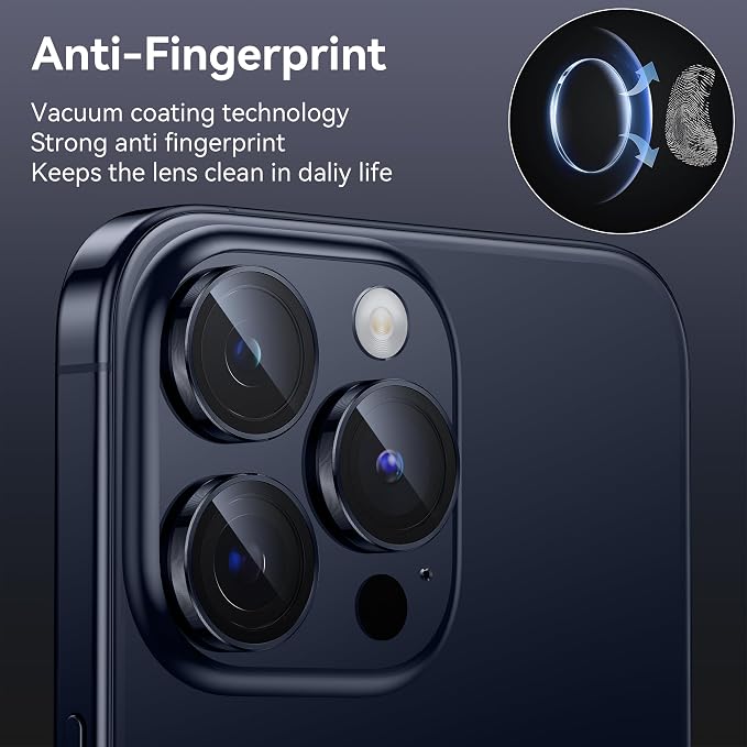 WSKEN for iPhone 15 Pro/iPhone 15 Pro Max Camera Lens Protector,[Keep Original Shooting] Shatterproof 9H Tempered Glass Camera Screen Protector Metal Ring Cover Film Accessories,Blue Titanium