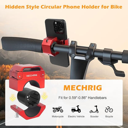 Phone Holder for Bike - Aluminum Alloy Bike Phone Mount Holder,360° Adjustable Handlebar Cellphone Stand-Horizontal & Vertical Screen Shooting, Ebike Accessories Fit for Motorcycle/Scooter,Red 88001C