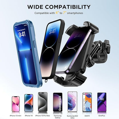 Miracase Bike Phone Holder, Silicone Wrapped Anti Shake Bicycle Phone Mount, Handlebar Clamp Cell Phone Holder for Bike, Scooter Motorcycle Phone Mount Accessories for iPhone Smartphone