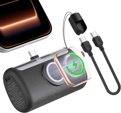 RORRY PalmGo Portable Charger Power Bank 10000mAh 3-in-1 Mini Battery Pack | Built-in USB-C Connector, 22.5W Fast Charging, for iPhone 17/16/15, Apple Watch, iPad, Travel Essential, Pocket Size
