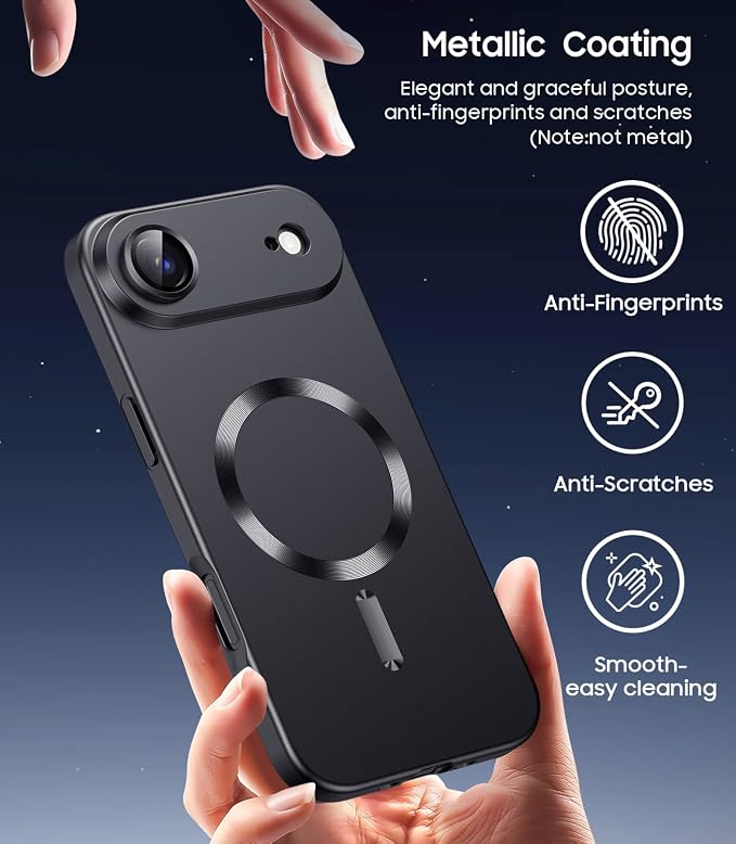 Magnetic for iPhone Air Case, Compatible with MagSafe, Built-in Camera Lens Protector, Slim Thin Soft Silicone Bumper Shockproof Metallic Luster Phone Case for iPhone 17 Air (Black)