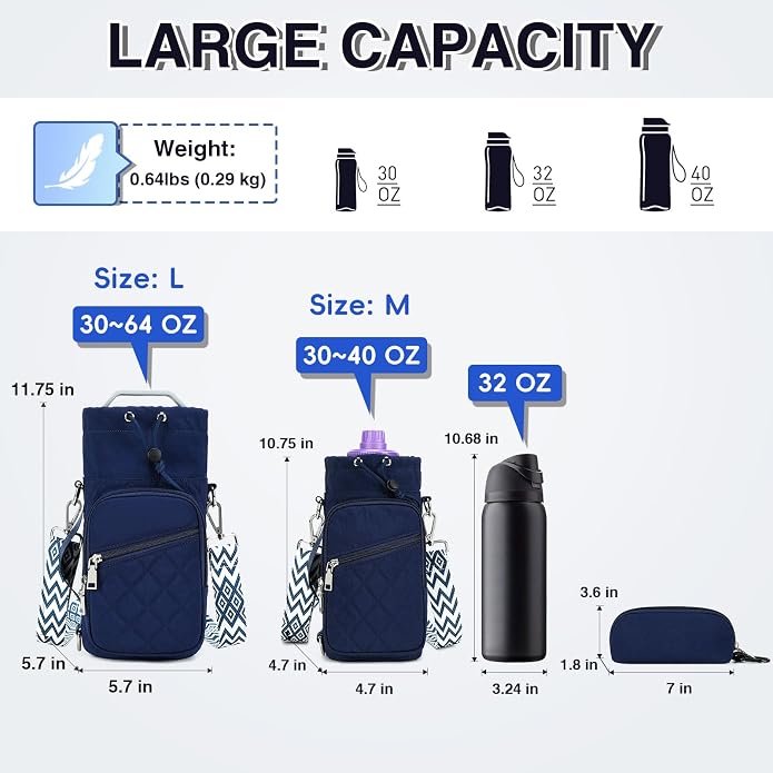 AGLOD Water Bottle Carrier Bag with Strap, Water Bottle Holder Crossbody Bags for Women Men for Walking, Hiking,Cycling