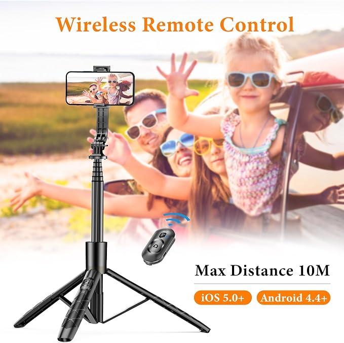 62" Aluminum Alloy Selfie Stick Phone Tripod with Wireless Remote Compatible with iPhone 17 16 15 14 13 pro Xs Max Xr X, Android/Samsung Smartphone Expandable for Travel Selfies Video Recording Vlog