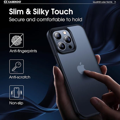 CASEKOO for iPhone 15 Pro Case, [Never Yellow Technology] [Mil-Grade Drop Protection] Translucent Slim Cover Women Men for iPhone 15 Pro Phone Case 6.1 inch, Frosted Black