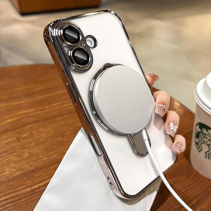 LXK Magnetic Invisible Stand for iPhone 17 Case 6.3" Compatible with MagSafe, Military-Grade Protection, with Camera Protector, Clear Scratch-Resistant Back Cover for iPhone 17 - White