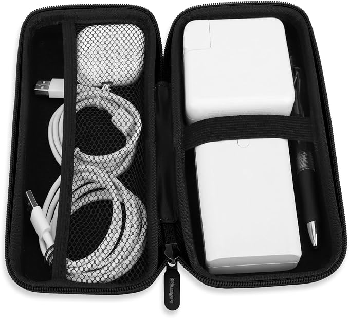 iMangoo Travel Essential Electronics Organizer Pouch Charger Case, Shockproof Dual Zipper Power Bank Cables Tech Accessories Purse, Men & Women Travel Must Have Storage Bag, 8.5x4.5x2 inch Fiber Black