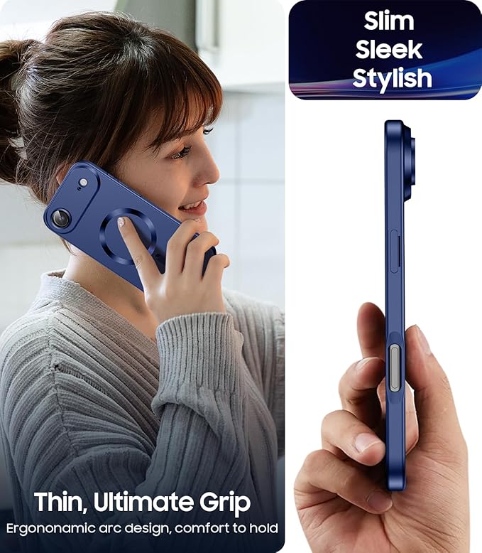 Magnetic for iPhone Air Case, Compatible with MagSafe, Built-in Camera Lens Protector, Slim Thin Soft Silicone Bumper Shockproof Metallic Luster Phone Case for iPhone 17 Air (Blue)