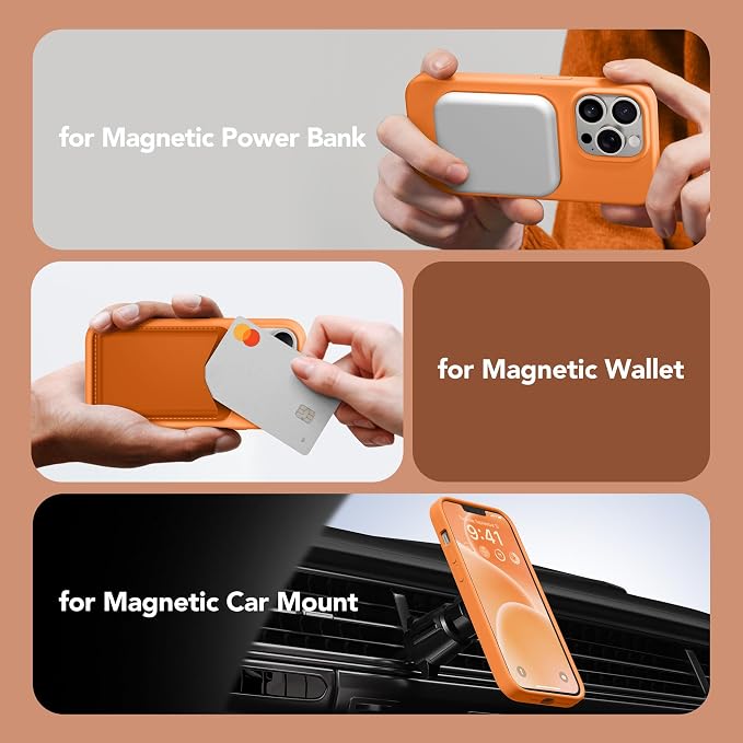 GONEZ Magnetic for iPhone 13 Pro Max Case, Compatible with MagSafe, [Screen Protector + Camera Lens Protector], Silicone Shockproof Anti-Scratch Protective Phone Case 6.7 inch, Orange