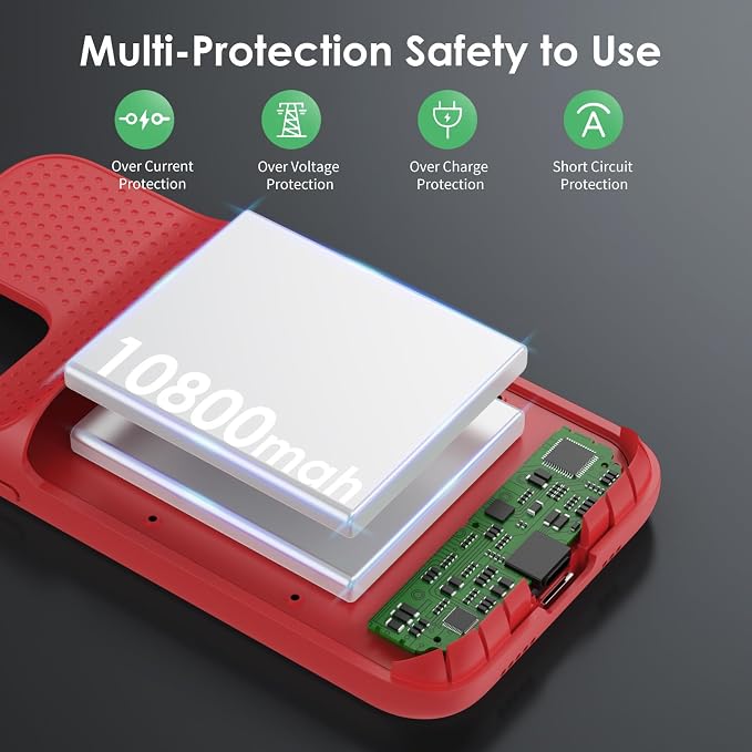 Battery Case for iPhone 12/12 Pro,[2025 Upgraded] 10800mAh Ultra-Slim Portable Extended Charger Case Cover for iPhone 12/12 Pro Charging Case (6.1 Inch)-Red