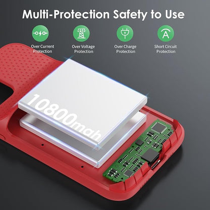 Battery Case for iPhone 12/12 Pro,[2025 Upgraded] 10800mAh Ultra-Slim Portable Extended Charger Case Cover for iPhone 12/12 Pro Charging Case (6.1 Inch)-Red