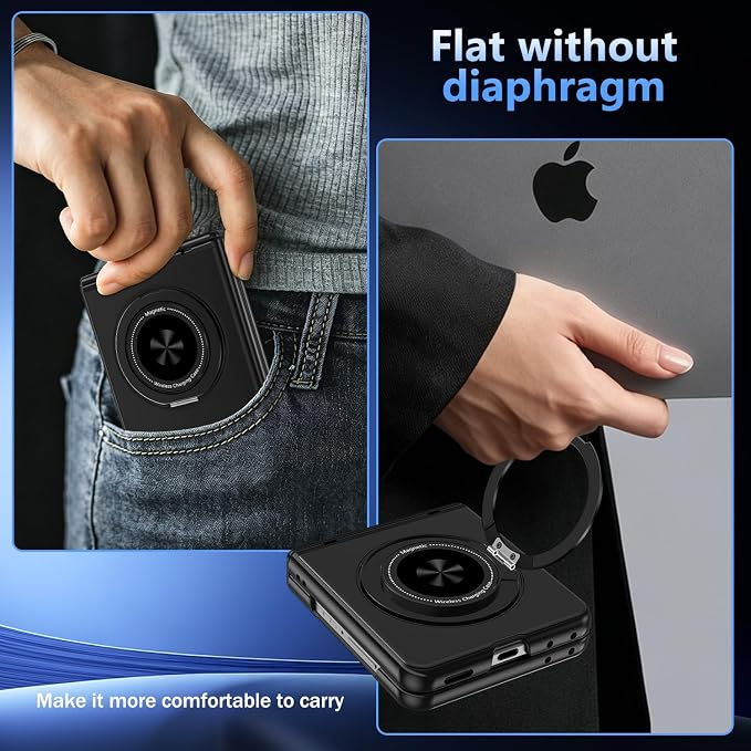 Hekodonk for Galaxy Z Flip 8 Case with 360 Rotatable Stand,[Compatible with MagSafe][Front Screen Protector],Magnetic Ring Holder with Hinge Protective Case for Samsung Z Flip 8,All Black
