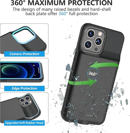 ZENEE for iPhone 14/14 /13/13 Pro Battery Case，【15W Fast】 Ultra-Slim 7000mAh Portable Rechargeable Charger Case Cover for iPhone 14,14 Pro,13,13 Pro Charging Case -6.1inch，Black