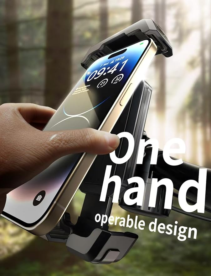 4rd-Gen Super Easy Install Bike Phone Holder, [1S Quick Lock] Motorcycle Phone Mount Clip, Bicycle Scooter Ebike Handlebar Holder Clamp fit Large Phone Case, Phone Mount for 4.7''-7'' Cell Phones