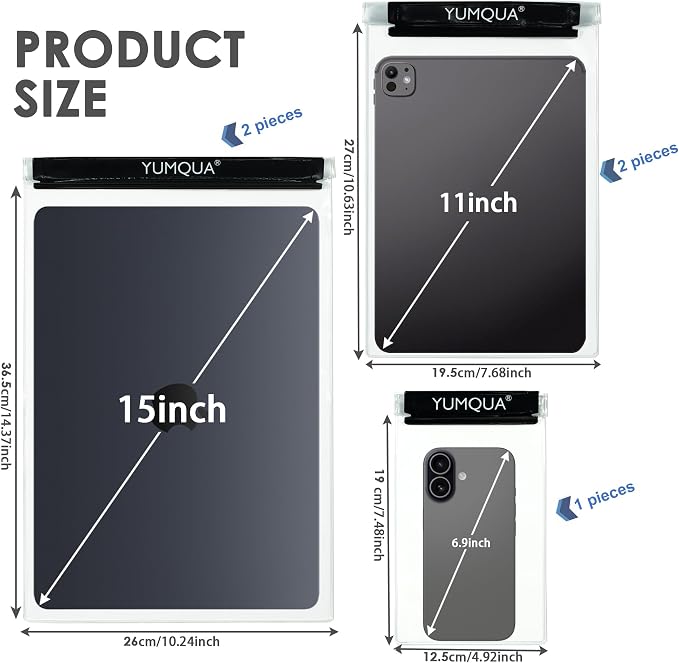 YUMQUA Clear Waterproof Bag, Waterproof Document Pouch Passport Holder Water Tight Map Case Waterproof Pouch Water Proof Small Dry Bags for Kindle Phone Tablet Camera, Kayak Boat PaddleBoard