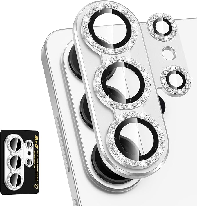 for Samsung Galaxy S26 Ultra Camera Lens Protector, Electroplated Matte Back with 9H Tempered Glass Lens Protector, [Strong Adsorption] [Case-Friendly] Metal Ring HD Lens Cover,Silvery Diamond