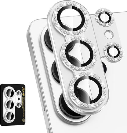 for Samsung Galaxy S26 Ultra Camera Lens Protector, Electroplated Matte Back with 9H Tempered Glass Lens Protector, [Strong Adsorption] [Case-Friendly] Metal Ring HD Lens Cover,Silvery Diamond