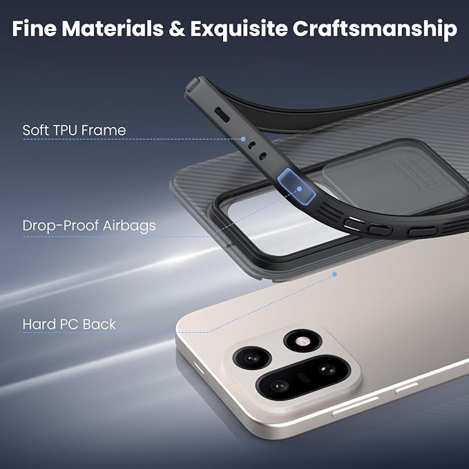 Nillkin for OnePlus 15 Clear Case with Slide Camera Cover, Full Camera Protection, Thin Slim Fit, Shockproof Protective, Camera Lens Protector, Phone Case for OnePlus 15 5G - Transparent Black ﻿