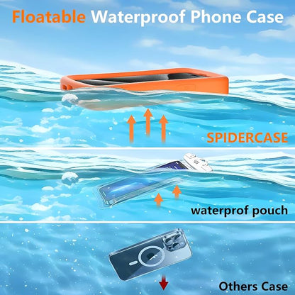 SPIDERCASE Floating Phone Case for iPhone 15/15 Pro/14/14 Pro/13/13 Pro/12/12 Pro [20FT Military Dropproof] with Waterproof Dry Bags and Lanyard EVA Foam iPhone Floating Case 6.1”, Orange