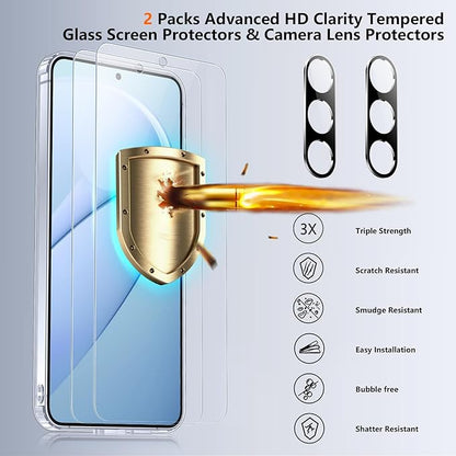 SPIDERCASE Designed for Samsung Galaxy S25 Case, [10 FT Military Grade Drop Protection], 2 Pack [Tempered Glass Screen Protector+Camera Lens Protector] Heavy Duty Shockproof Case,Clear