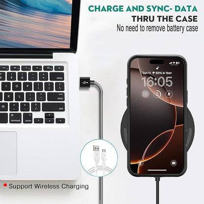 Wireless Charging Case for iPhone 16 Pro Max, 12000mAh High Capacity Portable Rechargeable Battery Case Qi Wireless Charging with iPhone 16 Pro Max (6.9 inch) Extended Battery Charger Cover(Black)