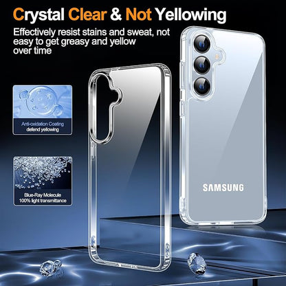 MOZOTER Designed for Samsung Galaxy S25 Case Clear, [Not Yellowing] [15FT Military Grade Drop Protection] Scratch-Resistant Transparent Shockproof Slim Phone Case 6.2 Inch-Clear
