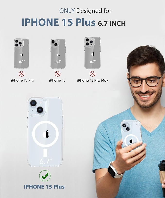 Compatible with iPhone 15 Plus Case Clear, Built-in Screen Protector, with Camera Lens Protector, [Compatible with MagSafe] Full Body Phone Case, Protective Cover for 15Plus 6.7" (Clear)