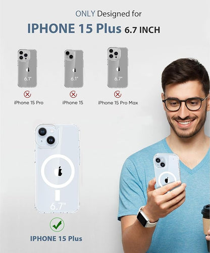 Compatible with iPhone 15 Plus Case Clear, Built-in Screen Protector, with Camera Lens Protector, [Compatible with MagSafe] Full Body Phone Case, Protective Cover for 15Plus 6.7" (Clear)