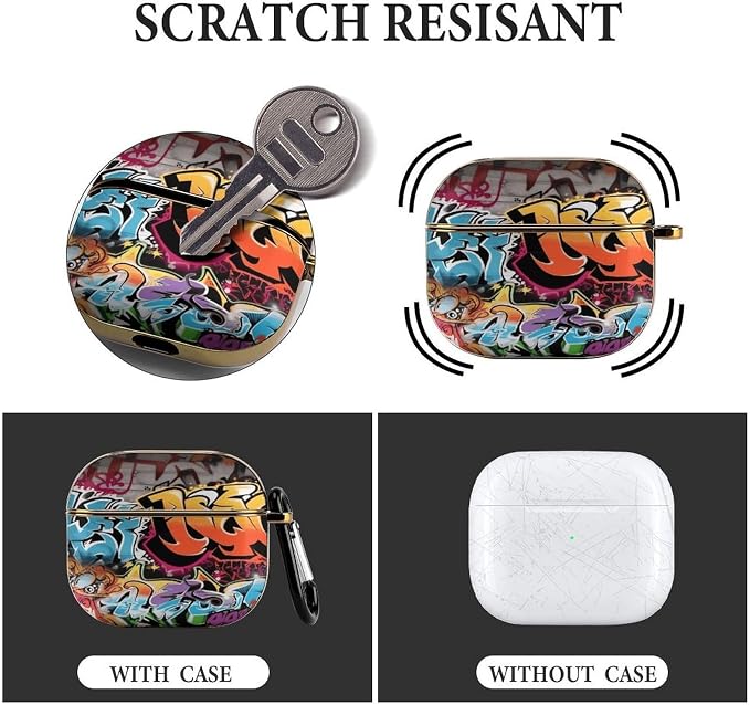 Graffiti Hip Hop 3 Case Cover and Keychain,Wireless Charging Compatible with 3rd Generation Case Portable Shockproof Protective Cover for Women Men