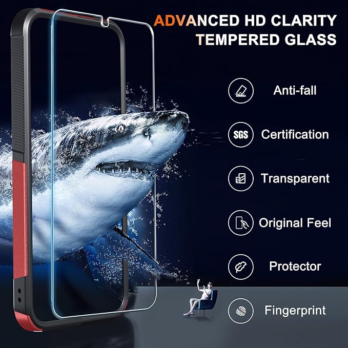 for Samsung Galaxy S26+ Plus Case with Screen Protector+Camera Lens Cover,Military Grade Heavy Duty Shockproof Phone Cover with Wrist Lanyard Strap for Samsung S26Plus,Red