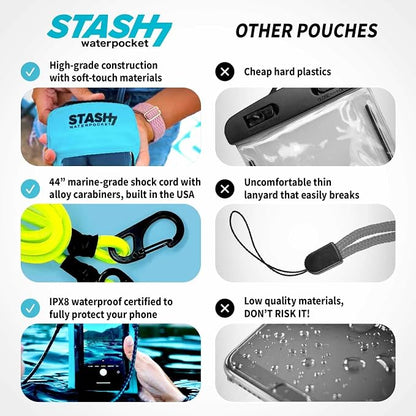 Stash7 Waterproof Phone Pouch w/Long Lanyard | IPX8 Adventure Grade Cellphone Dry Bag Case, Fits iPhone 15 Pro Max,14 Pro Max, 13 Pro Max, XS, XR, Galaxy S21, for Snorkeling, Kayaking, Cruise Orange
