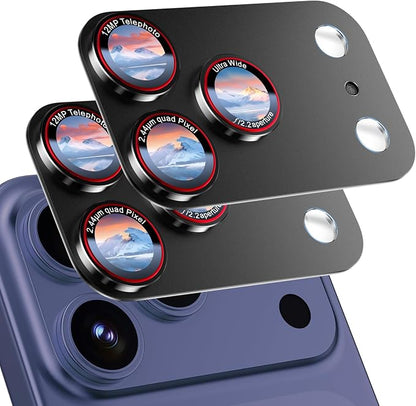 9H High-alumina Tempered Glass Camera Lens Protector for iPhone 17 Pro Lens , Military-Grade Shatterproof with Strong Adsorption, Full Coverage Case-Friendly Cover (Black, iPhone 17 Pro - 2 Pack)