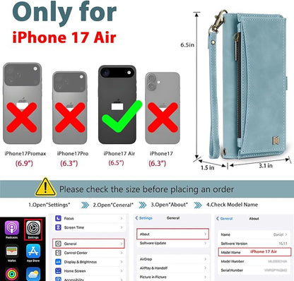 Wallet Case for iPhone Air with Card Holder/Crossbody Wallet/Strap,[RFID Blocking][Magnetic] PU Leather Phone Case for iPhone Air,6.5 in,Dream Blue