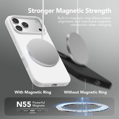 GONEZ Magnetic for iPhone 17 Pro Case, Compatible with MagSafe, [Screen Protector + Camera Lens Protector], Liquid Silicone Anti-Scratch Shockproof Protective Phone Case 6.3 inch, White