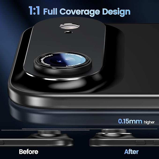 CACOE Camera Lens Protector for iPhone Air - Metal Frame Tempered Glass Cover, [Anti-Scratch] [Drop-Proof][Strong-Adhesion] Camera Screen Cover(Dark Black)