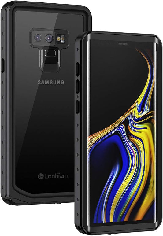 Lanhiem for Galaxy Note 9 Phone Case, IP68 Waterproof Dustproof Shockproof Case with Built-in Screen Protector, Full Body Underwater Protective Clear Cover for Samsung Galaxy Note 9, Black