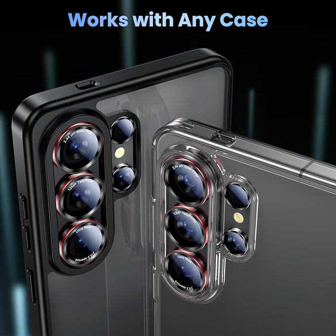 Uyiton for Samsung Galaxy S26 Ultra Camera Lens Protector - [Case-Friendly][Not Easy to Break][Ultra-Thin] Military-Grade Tempered Glass with Aluminum Metal Rear Camera Screen Cover - Black+Red